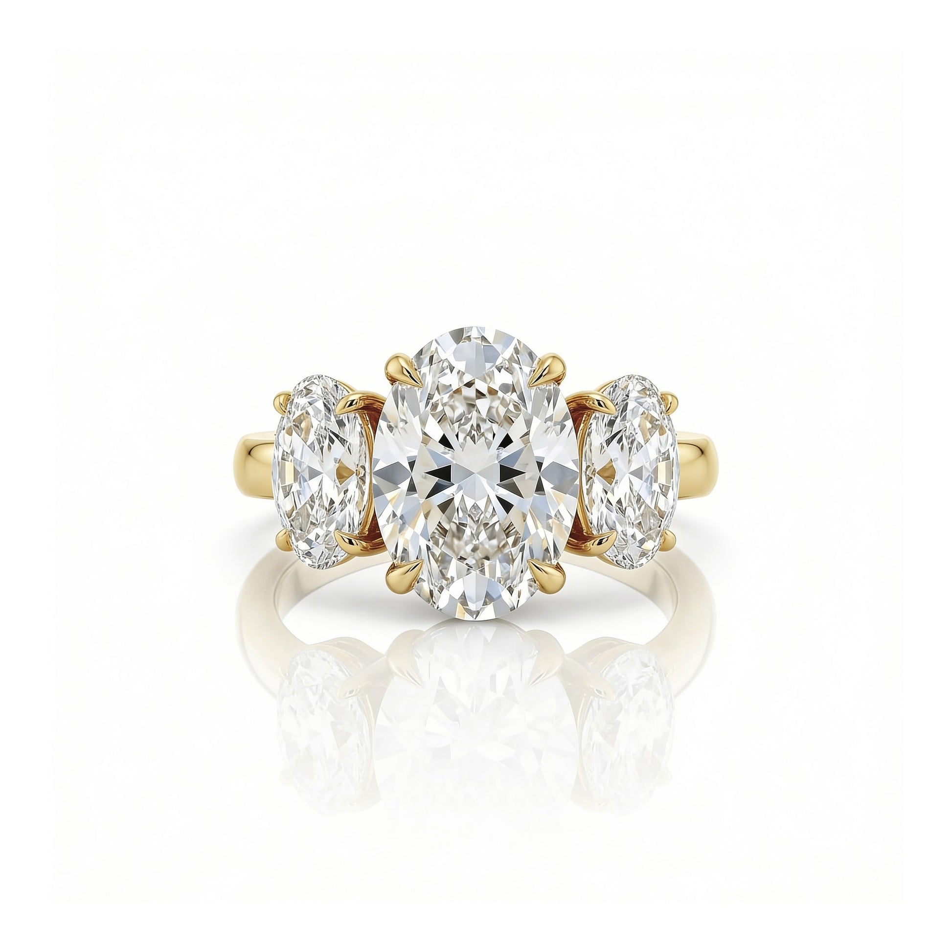 18K yellow-gold three-stone oval lab-grown diamond ring
