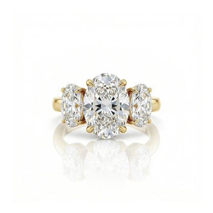 18K yellow-gold three-stone oval lab-grown diamond ring