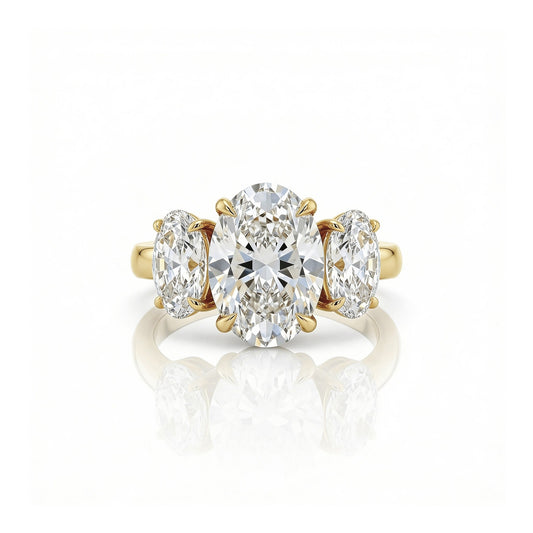 18K yellow-gold three-stone oval lab-grown diamond ring